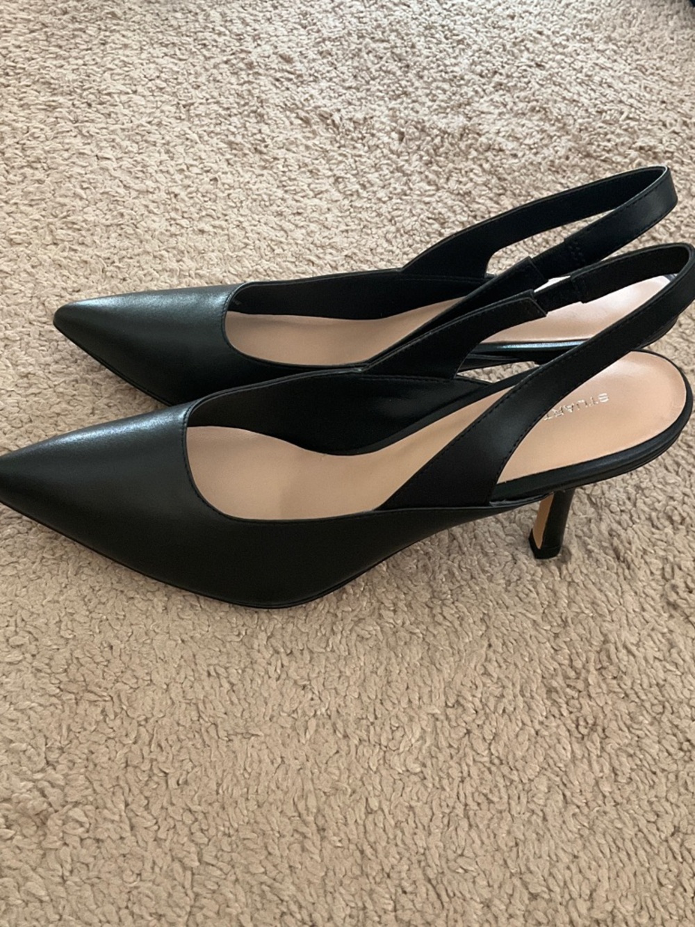 Stuart Weitzman Black Leather Pointed-Toe Slingback Pump - Picture 2 of 8